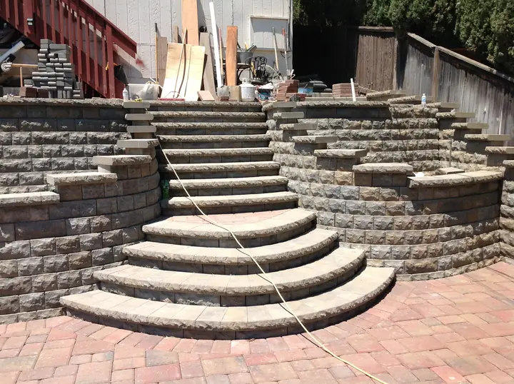 Outdoor Steps Masonry Curved Paver Stairs And Block Walls