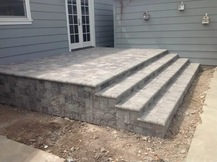 Outdoor Steps Masonry Raised Paver Patio And Steps