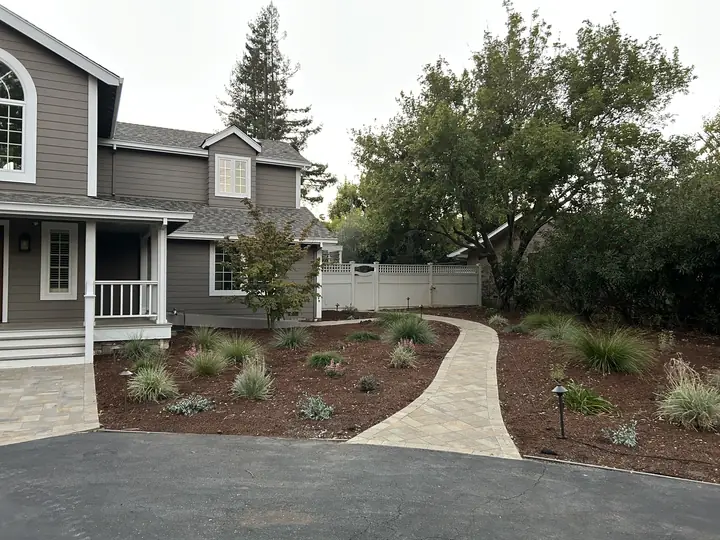 Walkway Paving Front Paver Path Curving To A Grey House